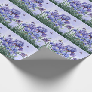 Papel De Presente Jardim Íris Roxo com Borboletas Botânicas