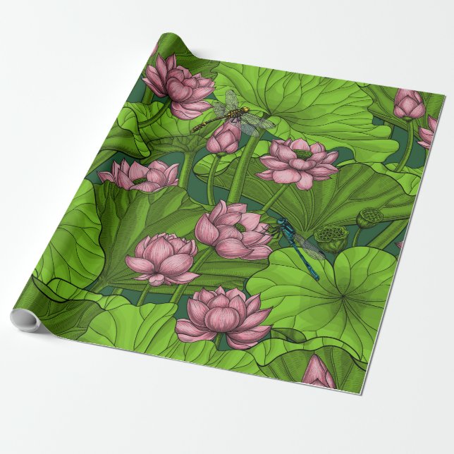 Papel De Presente Jardim Lotus (Desenrolado)
