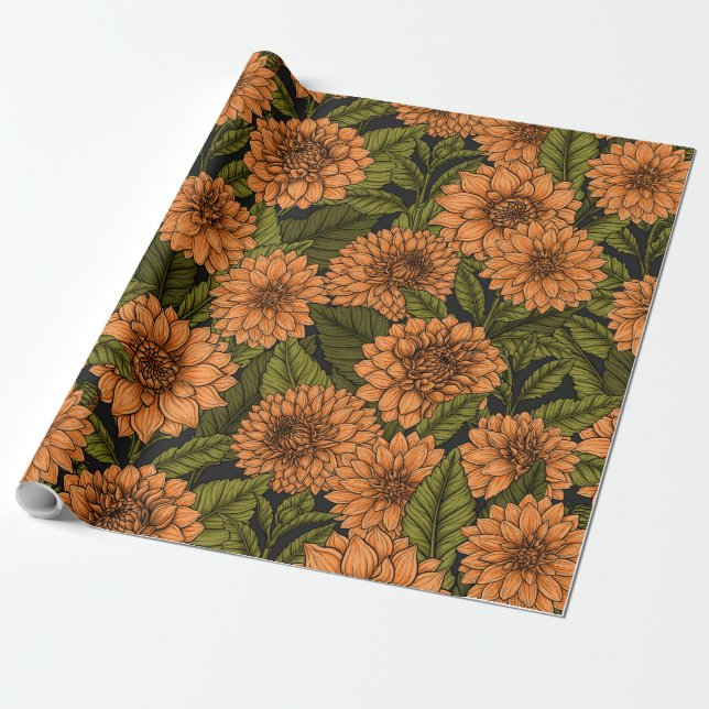Papel De Presente Jardim Orange Dahlia (Desenrolado)