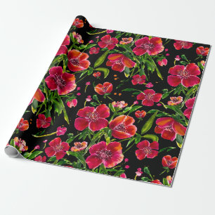 Papel De Presente Jardim Poppy em Preto