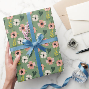 Papel De Presente Jardim Retro em Flor