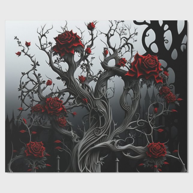 Papel De Presente Jardim Rosa do Cemitério Gótico (Aberto)