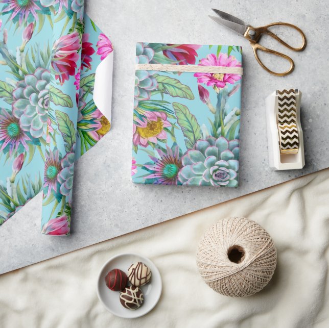 Papel De Presente Jardim Tropical de Suculentas (Artesanato)