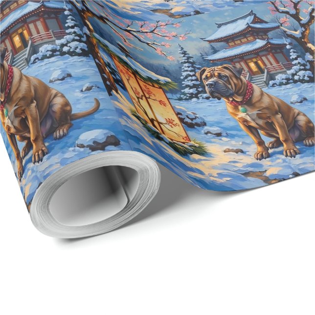 Papel De Presente Jardim Zen Lanterna de Natal Shar Pei Feriado (Ponta do rolo)