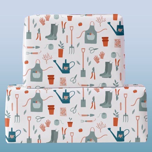 Papel De Presente Jardinagem Divertida (Fun gardening themed wrapping paper roll)