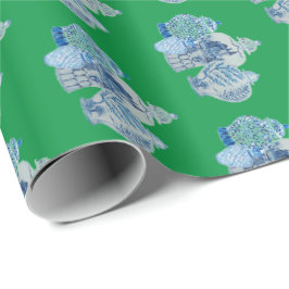 Papel De Presente Jars de gengibre branco e azul pintados à mão