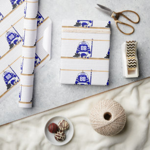 Papel De Presente Jérsei azul e branco personalizado do hóquei em
