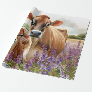 Papel De Presente Jersey Cow e Calf Wildflower Decoupage