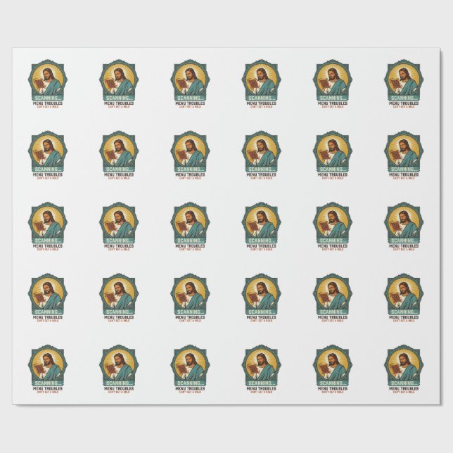Papel De Presente Jesus Código QR Borroso Não Funciona Menu Humor Té (Aberto)