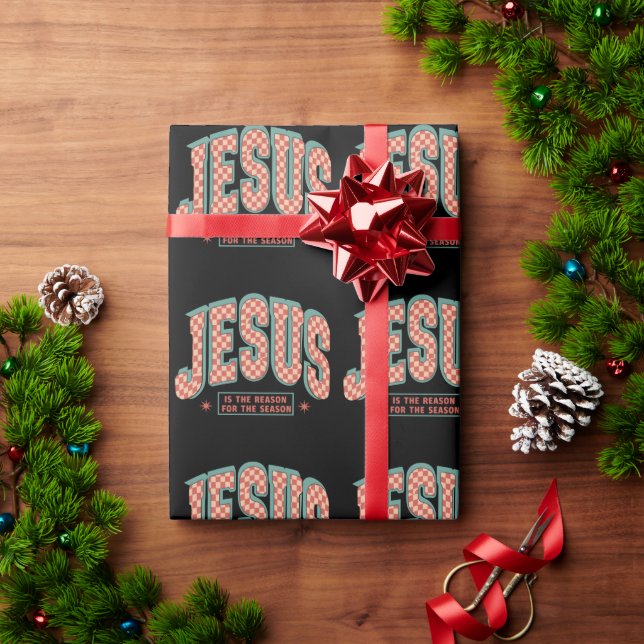 Papel De Presente Jesus É A Razão Natal Cristão Retro  (Presente de Natal)