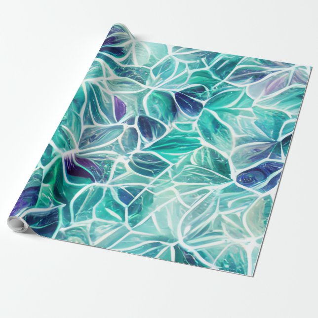 Papel De Presente Jewel Blues Leaf Pattern (Desenrolado)