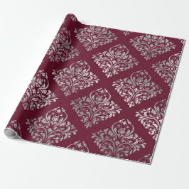 Papel De Presente Jewelry Royal Damask Maroon Burgundy Vip Silver