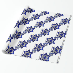Papel De Presente Jewish-Candlesticks-and-Star-1-White