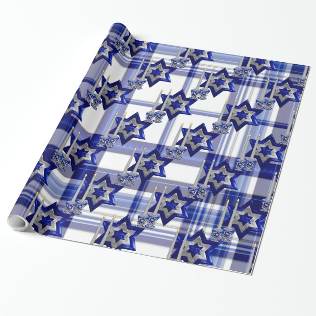 Papel De Presente Jewish-Candlesticks e Star-1-Xadrez (Desenrolado)