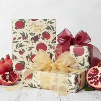 Papel De Presente Jewish Shana Tova Manteiga de Romã Amarela
