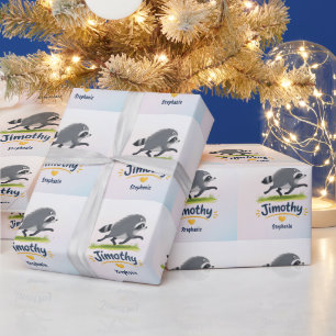 Papel De Presente Jimothy Viral Guaxinim Roupa Divertida de Animais 