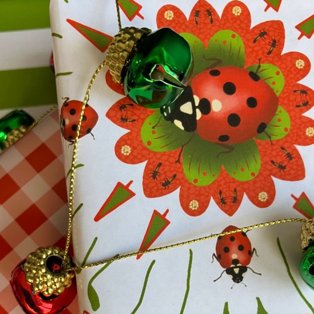Papel De Presente Joaninha-do-Natal Vermelha, Verde e Branca (Criador carregado)
