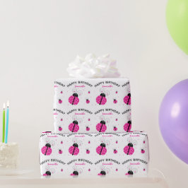 Papel De Presente Joaninha Rosa Feliz Aniversário