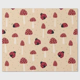 Papel De Presente Joaninhas e Cogumelos Vermelhos