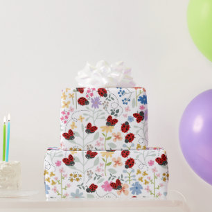 Papel De Presente Joaninhas Florais Silvestres Floral Caprichosa