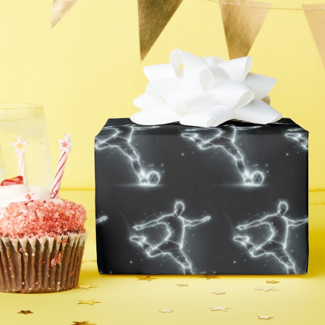 Papel De Presente Jogador De Futebol Neon A Preto (Festa de aniversário)