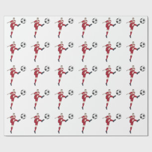 Papel De Presente Jogador de Futebol Retrô Chutando Bola em Ação de