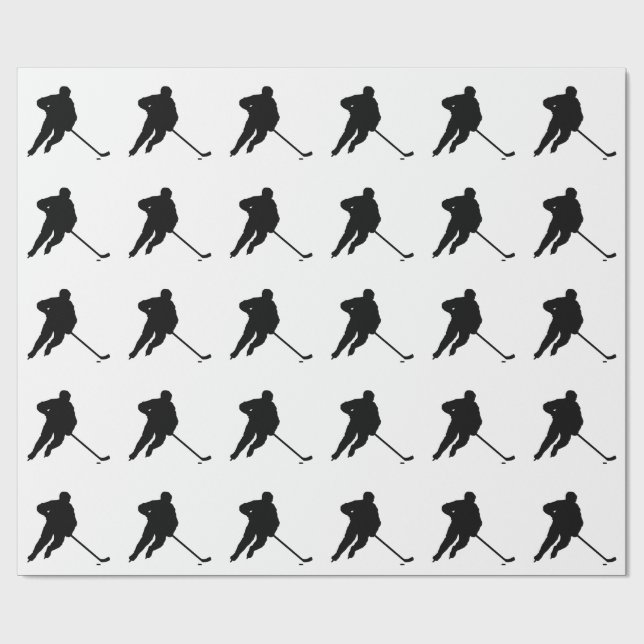 Papel De Presente Jogador de Hóquei branco e preto elegante (Aberto)
