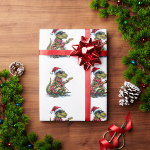 Papel De Presente Jogador de Violão Dinossauro Xmas