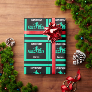 Papel De Presente Jogadora de futebol verde, equipe de aniversários