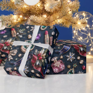 Papel De Presente Joia de Cosméticos Azul Meia-Noite Natal