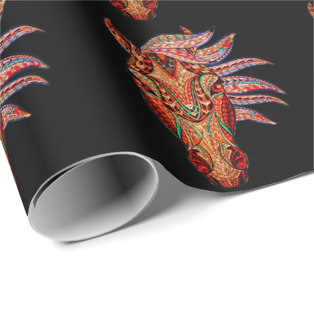 Papel De Presente Joia do cavalo mosaico colorido equestre (Ponta do rolo)