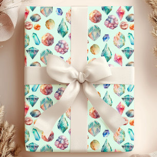 Papel De Presente Joias de Pedras Preciosas em Aquarela