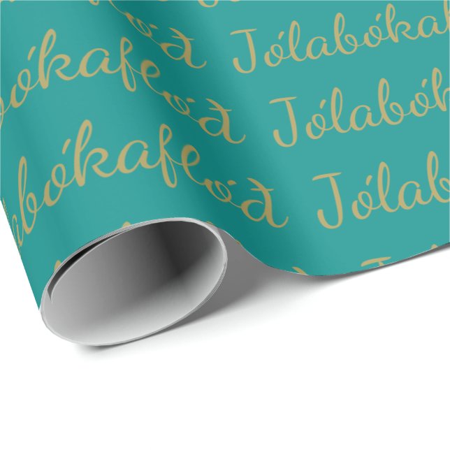 Papel De Presente Jólabókaflóð Turquoise Livro de Natal Inundável (Ponta do rolo)