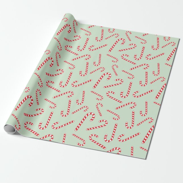 Papel De Presente Jolly Christmas Candy Cane Light Green Seimess (Desenrolado)