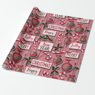 Papel De Presente Jolly Holiday Jumble Rosa