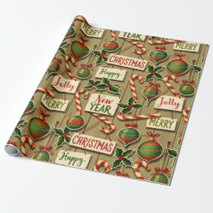 Papel De Presente Jolly Holiday Jumble Sepia