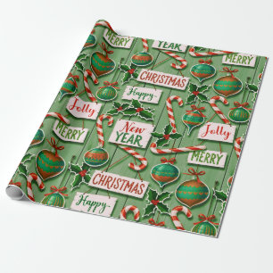 Papel De Presente Jolly Holiday Jumble Verde