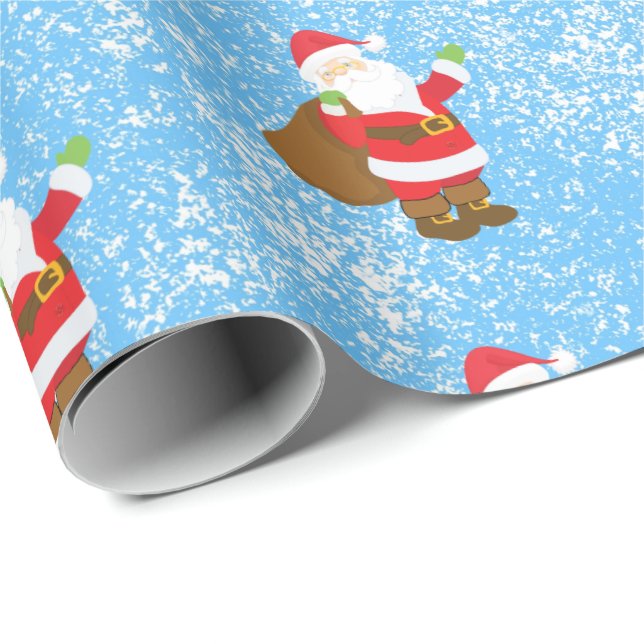 Papel De Presente Jolly Ole Santo Nick Blue Sponge Neve (Ponta do rolo)