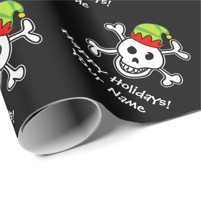 Papel De Presente Jolly Roger Elf Skull Holiday (Ponta do rolo)