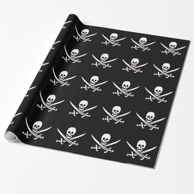 Papel De Presente Jolly Roger Pirate Skull Bones Red Bandanna (Desenrolado)