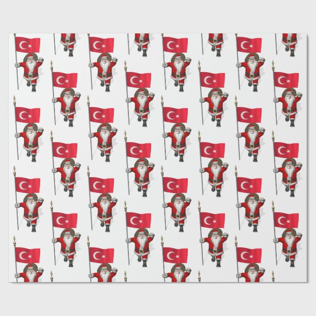 Papel De Presente Jolly Santa Claus Com Bandeira Da Turquia (Aberto)