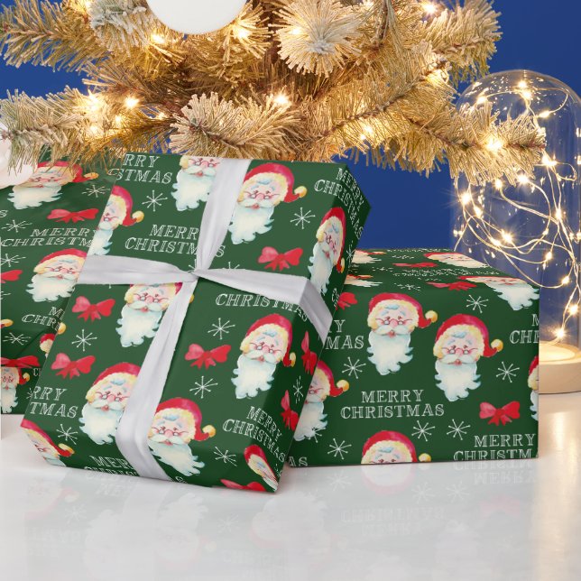 Papel De Presente Jolly Santa Claus Dark Green Natal (Feriados)