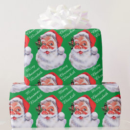 Papel De Presente Jolly Santa Claus Personalize o Nome Texto Natal
