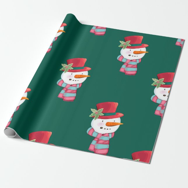 Papel De Presente Jolly Snowman com um Chapéu Festivo (Desenrolado)