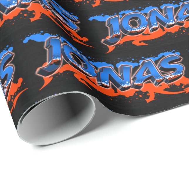 Papel De Presente Jonas Vorname Name Graffiti blue orange (Ponta do rolo)