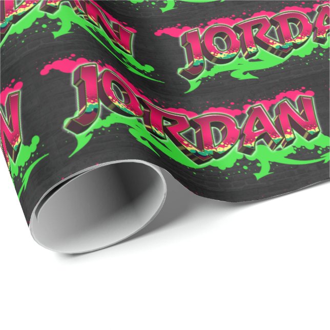 Papel De Presente Jordan Vorname Name Graffiti red green (Ponta do rolo)