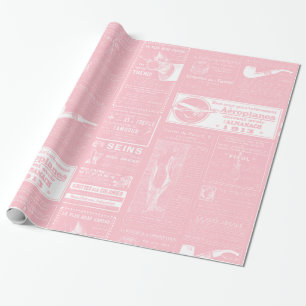 Papel De Presente jornal antigo francês cor-de-rosa vitoriano