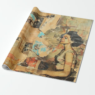 Papel De Presente Jornal Antigo Mulheres Sépia Azul Retro