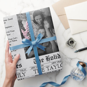 Papel De Presente Jornal Foto Única de Ano Novo Divertida