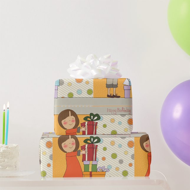 Papel De Presente Jovem Menina Feliz Aniversário (Criador carregado)
